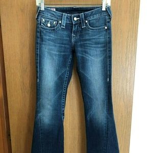 TRUE RELIGION WOMENS JEANS, 25X33, PEARL BUTTONS,